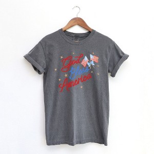 Simply Sage Market Women's Coquette God Bless America Short Sleeve Garment Dyed Tee - 1 of 3