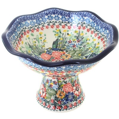 Blue Rose Polish Pottery Hummingbird Small Pedestal Dish