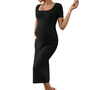 Garvee Womens Split Maternity Dresses Bodycon Ribbed Knit Photoshoot Baby  Shower Pregnancy Long Dress Black M : Target