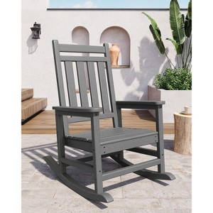 Adirondack Outdoor Patio Rocking Chair, All Weather HDPE Glider Rocker Chair with High Backrest for Porch Balcony Lawn, 380 Lbs Capacity - 1 of 4