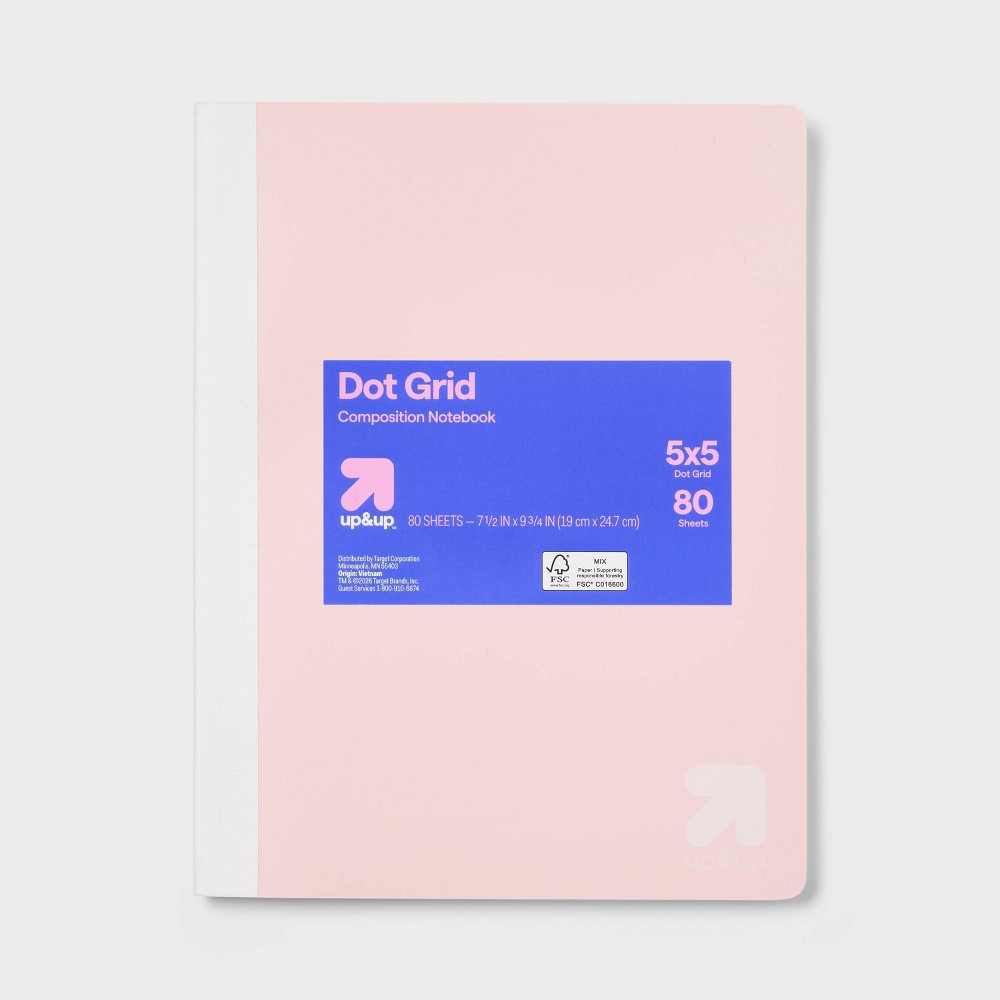 Dot Grid Composition Notebook 7.5"x9.75" Poly Cover 80 Sheets Pastel Pink - up&up™