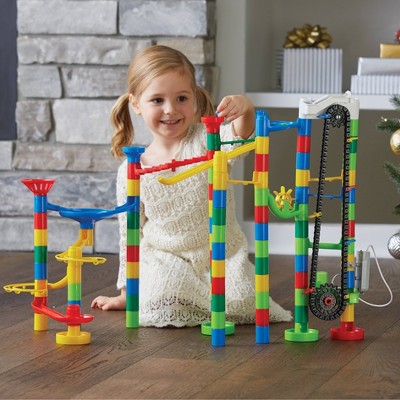 Colorful Plastic Marble Run with Motorized Elevator, 110 Pieces