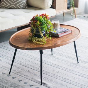 GDFStudio Noyes Acacia Wood and Iron Oval Coffee Table - 1 of 4