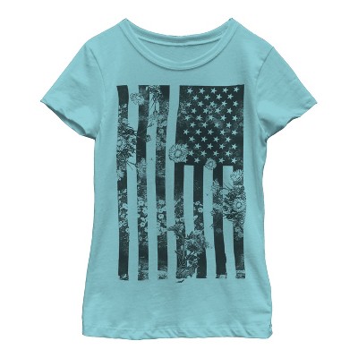 Girl's Lost Gods American Flag Flowers T-Shirt