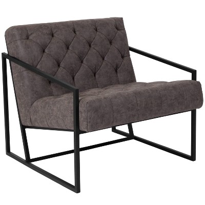 Faux Leather Modern Lounge Chair with Tufted Seating and Metal Frame - Merrick Lane