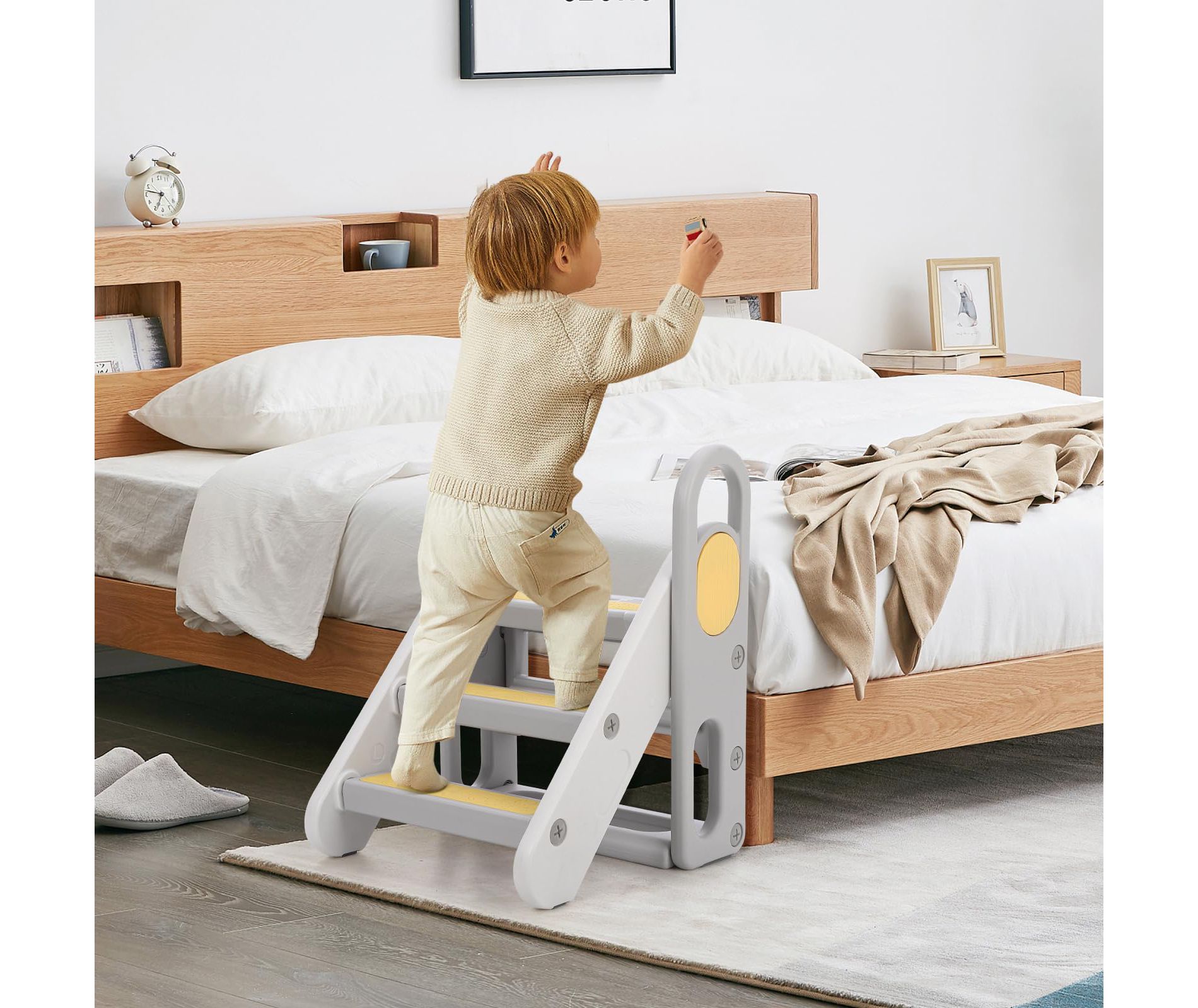 Foldable Toddler Step Stool for Kids, Adjustable 3 Steps Stool with Handles, Kids Step Stool for Bathroom Sink, Kitchen Counter, Toilet Potty Training