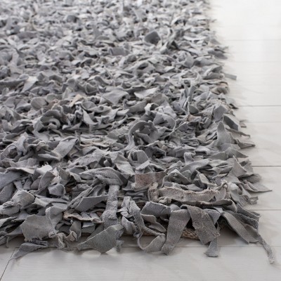 Hand-Knotted White Leather Square Shag Rug - 6'x6'