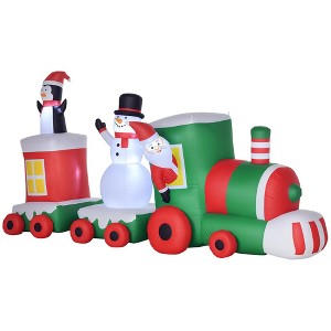 HOMCOM 11ft Christmas Inflatable Holiday Train with Santa, Snowman and Penguin, Outdoor Blow-Up Yard Decoration with LED Lights Display - 1 of 4