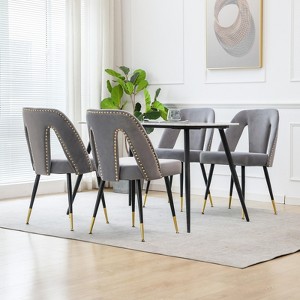 MAYEERTY Modern Contemporary Velvet Dining Chair - Nailheads, Gold-Tipped Black Metal Legs - 1 of 4