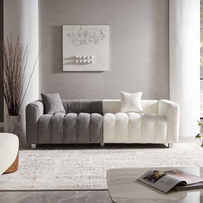 Modern 3-Seater Modular Sofa, Space-Saving Sofa for Living Room, Upholstered Couch with Metal Legs and Velvet Cover Pillows-Coolbibila
