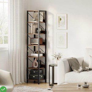 Open Book Shelves Rustic Farmhouse Bookcase Industrial Black Metal Frame and Wooden Bookshelf Tall Narrow Vintage Standing Storage Display Rack - 1 of 4