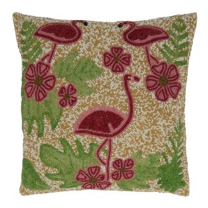 Saro Lifestyle Beaded Flamingo Pillow - Down Filled, 16" Square, Multi - 1 of 3