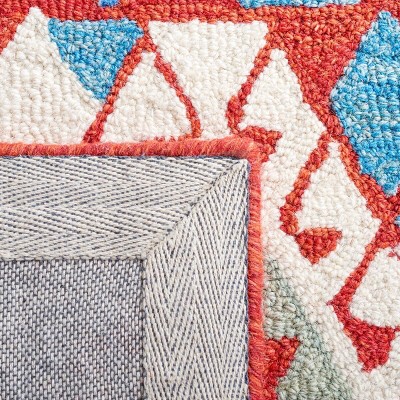 Aspen Blue and Red Handmade Wool Geometric Rug