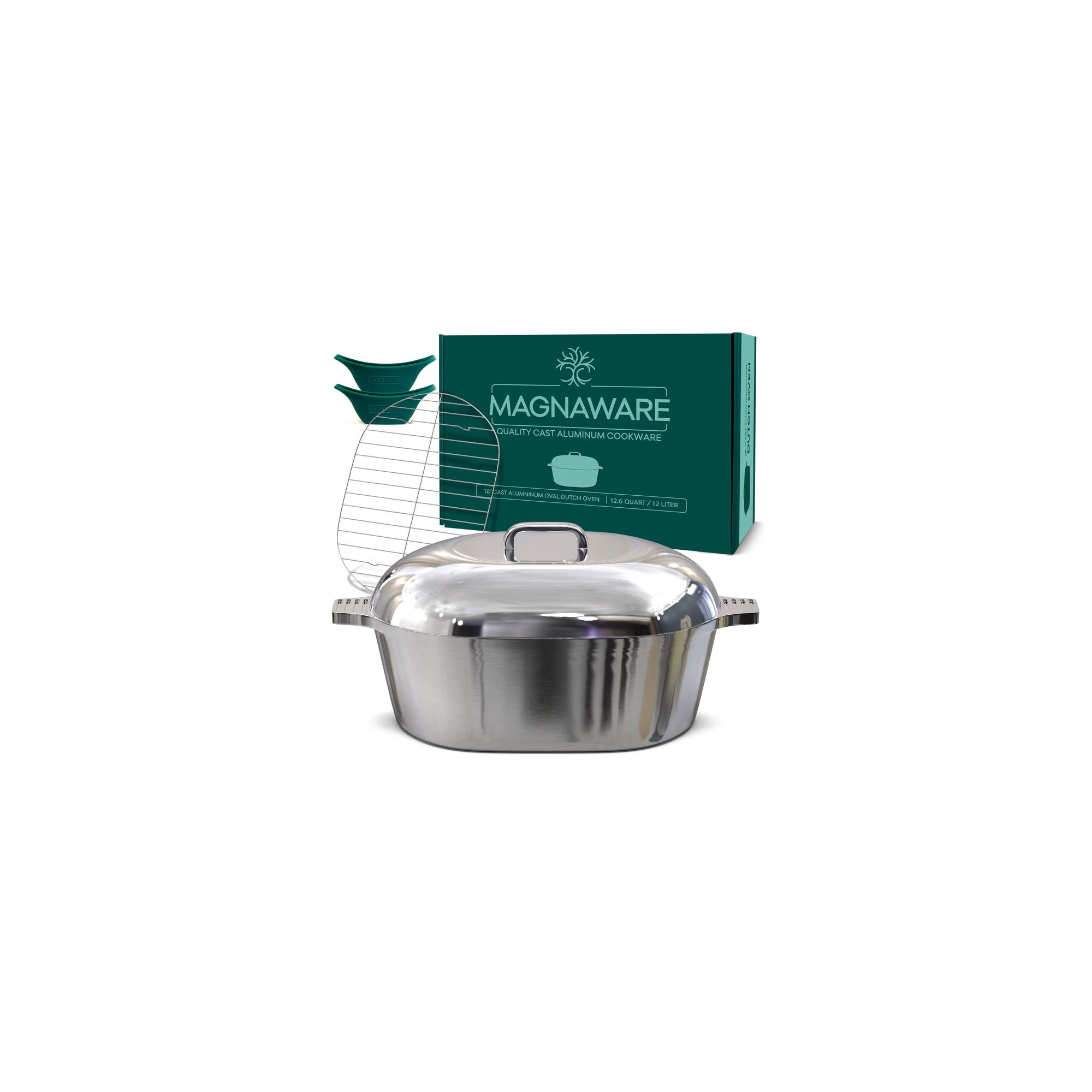 MAGNAWARE 12.6 Qt Cast Aluminum Oval Dutch Oven with Lid – Serves 16+, Roasts, Stews & Cajun Cooking