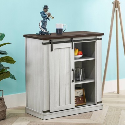 Coast-to-Coast Barn Door TV Stand in Off-White with Adjustable Shelves