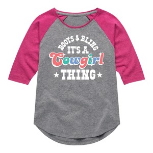 Girls' - Instant Message - It's A Cowgirl Thing Shirt Tail Raglan Graphic T-shirt - 1 of 4