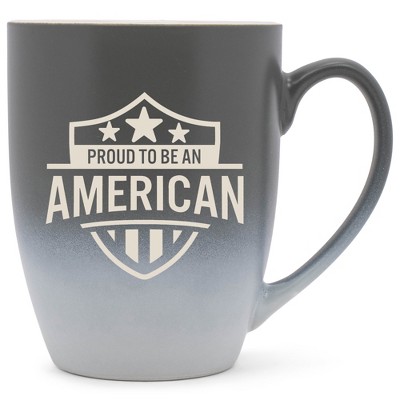 100 North United States 10 Ounce Gray and White Two Toned Ombre, Comfortably Fits Your Hands, Ceramic Tea Coffee Cup Mug, Proud To Be An American