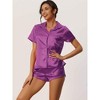 cheibear Women's Button Short Sleeve Shirt and Shorts Satin 2-Piece Sleepwear Pajama Sets - 2 of 4