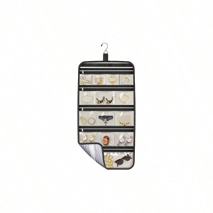 Large Hanging Jewelry Organizer with 14 Cotton Zippered Pockets for Travel and Closet - 1 of 4