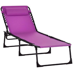 Folding Chaise Lounge Pool Chair with 4-Position Reclining Back, Pillow, Breathable Mesh & Bungee Seat - 1 of 4