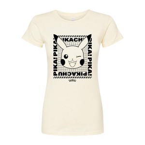 Women's - Pokémon - Pikachu Face With Grid Fitted Graphic T-Shirt - 1 of 3