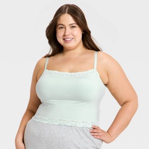 Women's Cloud Knit Cami Bra Top with Lace Trim - Auden™ Light Teal