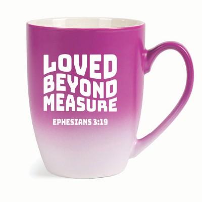 Elanze Designs Loved Beyond Measure Ephesians 3:19 Two Toned Ombre Matte 10 ounce New Bone China Coffee Tea Cup Mug, Pink and White