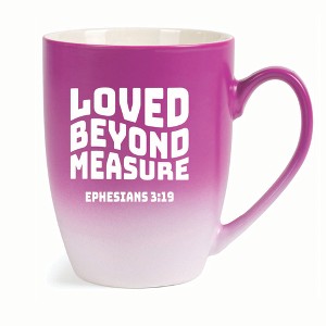 Elanze Designs Loved Beyond Measure Ephesians 3:19 Two Toned Ombre Matte 10 ounce New Bone China Coffee Tea Cup Mug, Pink and White - 1 of 4