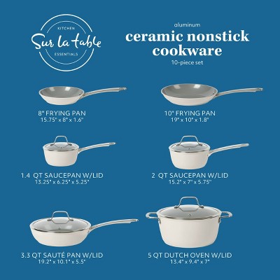 10-Piece Linen White Nonstick Aluminum Cookware Set with Glass Lids