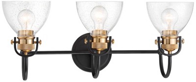 Minka Lavery Industrial Wall Light Bronze Brass Hardwired 26" 3-Light Fixture Clear Seeded Glass Shade for Bathroom Vanity Hallway