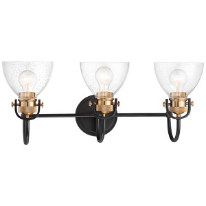 Minka Lavery Industrial Wall Light Bronze Brass Hardwired 26" 3-Light Fixture Clear Seeded Glass Shade for Bathroom Vanity Hallway - 1 of 3