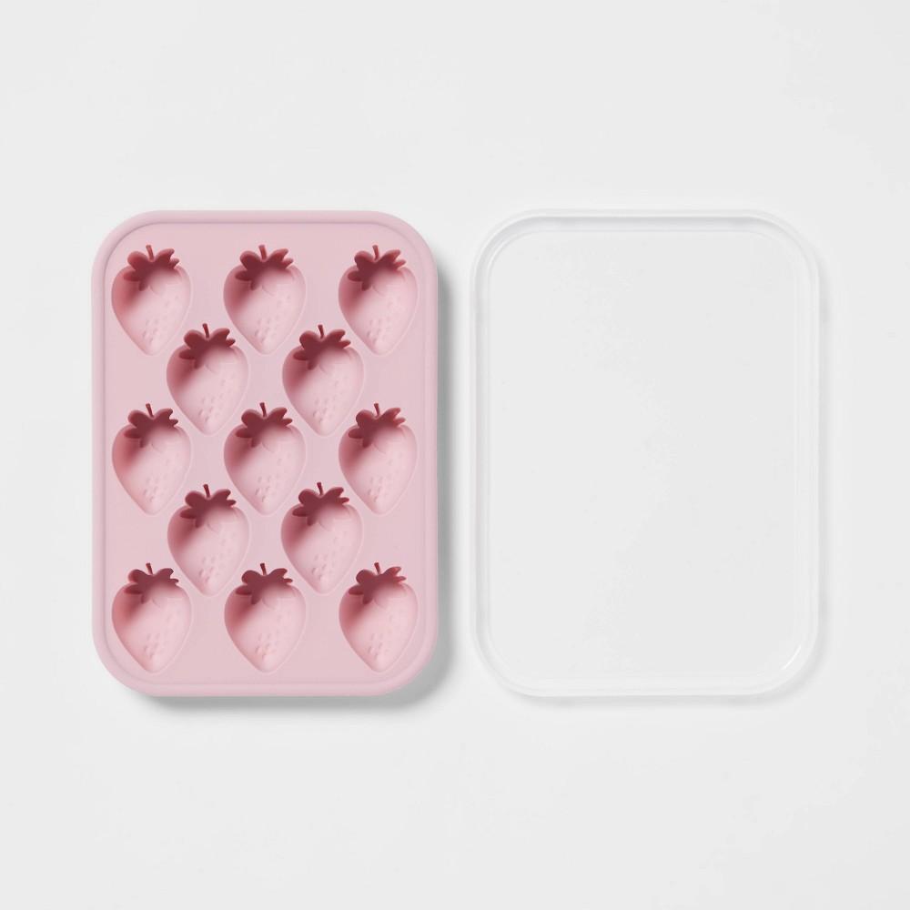 Silicone Novelty Ice Tray with Lid Pink Strawberries - Room Essentialsâ„¢