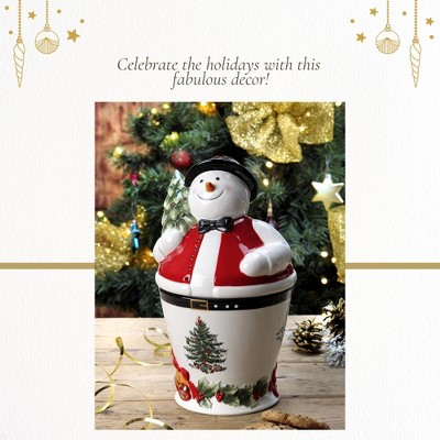 Spode Christmas Tree Mr. Snowman Cookie Jar - 10" Dolomite Christmas Cookie Jar with Lid - Winter-Themed Candy Jar, Festive Kitchen Décor — фото 5