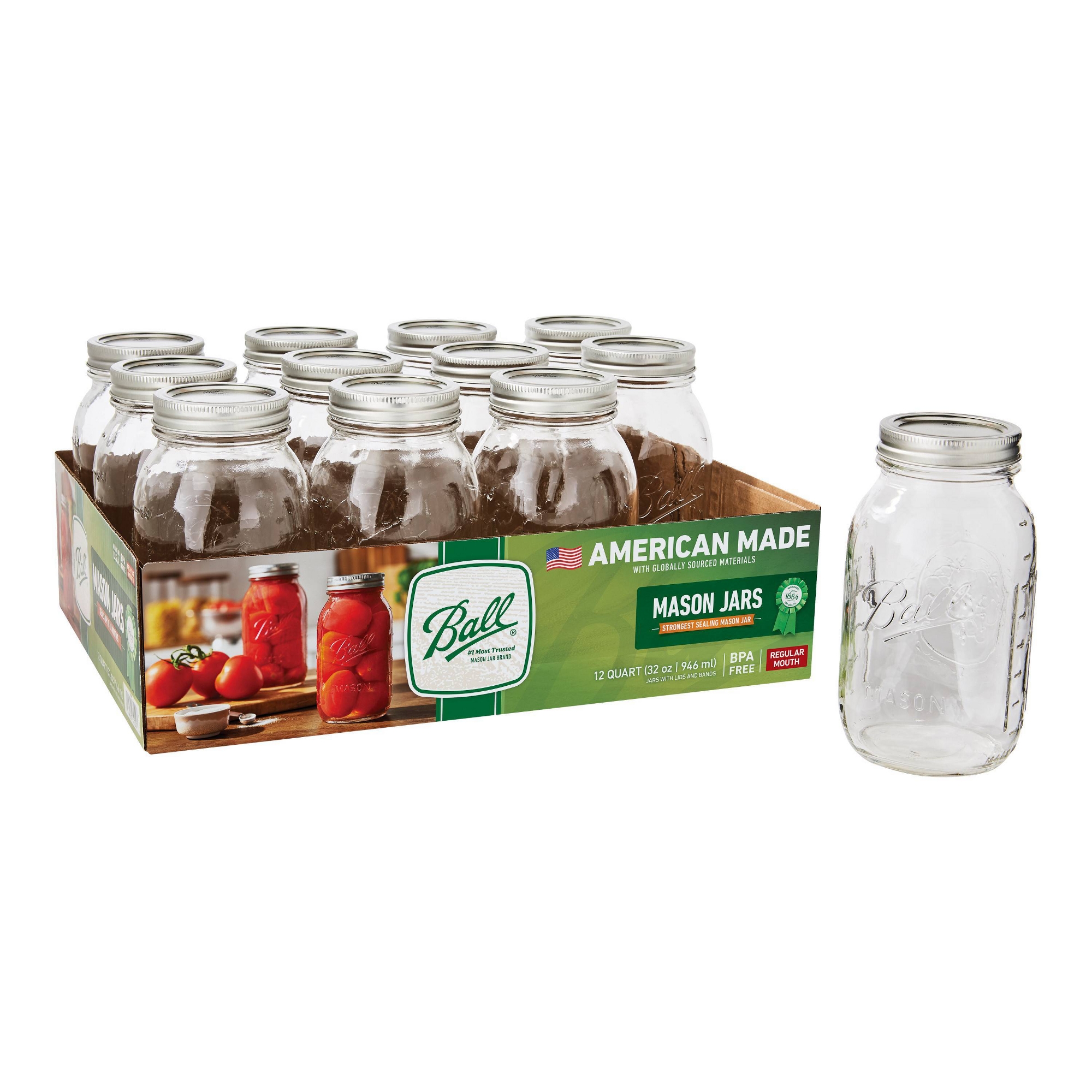 Ball 32oz 12pk Glass Regular Mouth Mason Jar with Lid and Band