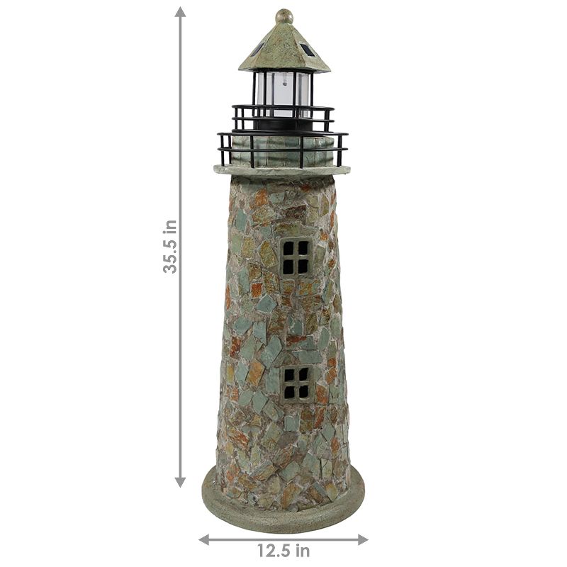 Sunnydaze Outdoor Backyard Garden Nautical Lighthouse Solar LED Pathlight Statue Figurine - 36" - Cobblestone, 4 of 13
