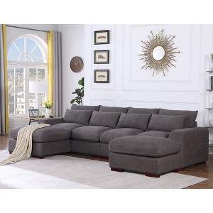 ChicFurnit Sectional Sofas Modular Design with 2 Ottomans Removable Cushions for Glam Living Room, Dark Gray, 64.39"*37.8"*34.25" - 1 of 4