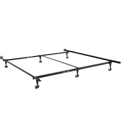 Adjustable Black Metal Queen to King Bed Frame with Wheels