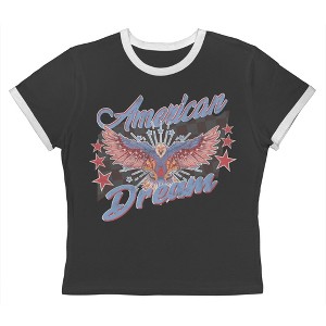 Social Collective Women's American Dream  Americana 4Th Of July Short Sleeve Graphic Cotton Retro Vintage Ranger Baby Tee - Caviar White XXL - 1 of 4