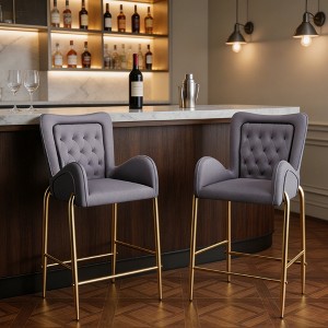 Counter Height Bar Stools Set of 2 Velvet Upholstered Stools with ...