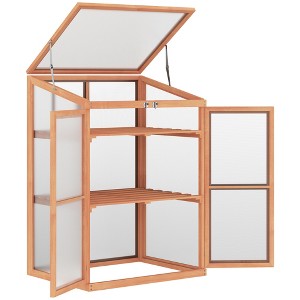 Outsunny Wooden Cold Frame Small Mini Planter Box for Outdoor and Indoor, Natural, 30" L x 24" W x 44" H - 1 of 4