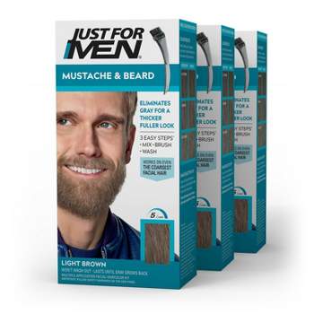 Just For Men Mustache & Beard Coloring for Gray Hair with Brush Included - 3pk