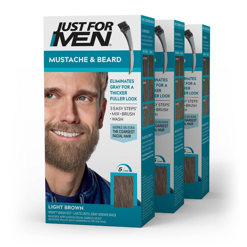 Just For Men Mustache & Beard Coloring for Gray Hair with Brush Included - 3pk, 1 of 8