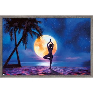 Trends International PD Moreno - Fine Art - Yoga Moonlight Beach Framed Wall Poster Prints - 1 of 4