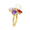 Ross-Simons 9-9.5mm Cultured Pearl and 3.70 ct. t.w. Multi-Gemstone Ring With Diamonds in 18kt Gold Over Sterling Size 7 - 2 of 3