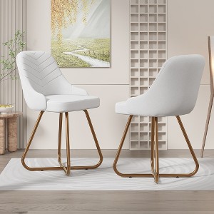 VECELO Modern PU Leather Accent Chair, Vanity Makeup Chair with Gold Metal Frame, Upholstered Armchair for Living Room or Bedroom, White - 1 of 4