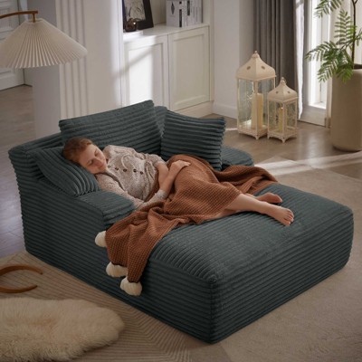 AENKYO Oversized Corduroy Sleeper Sofa Bed & Cloud Lounge Chair, Deep Seat, Armrests, 2 Pillows | Boneless Upholstered Chaise for Indoor Comfort