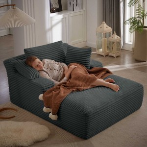 AENKYO Oversized Corduroy Sleeper Sofa Bed & Cloud Lounge Chair, Deep Seat, Armrests, 2 Pillows | Boneless Upholstered Chaise for Indoor Comfort - 1 of 4