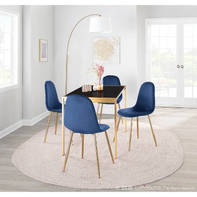 Blue Velvet and Gold Steel Upholstered Side Chair Set