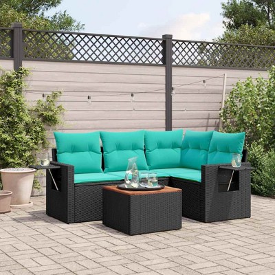 5 Piece Garden Sofa Set with Cushions Black Poly Rattan vidaXL