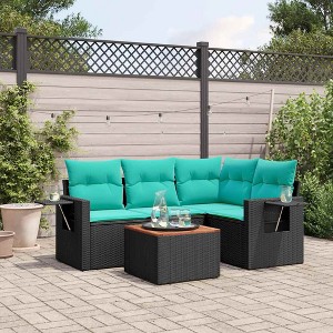 5 Piece Garden Sofa Set with Cushions Black Poly Rattan vidaXL - 1 of 4